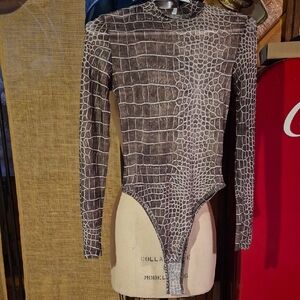 Brown Crocodile Print Bodysuit